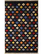 3'2x5'2 Gabbeh Area Rug made using Vegetable dyes with Wool Pile - Diamond Design | Hand-Knotted in Black