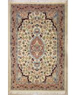 3'0x5'1 Pak Persian Area Rug with Silk & Wool Pile - Floral Design | Hand-Knotted in White