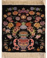 1'11x2'4 Pak Persian High Quality Area Rug with Silk & Wool Pile - Floral Design | Hand-Knotted in Black