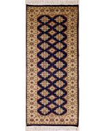 2'7x5'11 Bokhara Jaldar Area Rug with Silk & Wool Pile - Geometric Diamond Design | Hand-Knotted in Blue