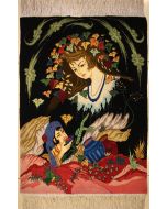 2'3x3'0 Pak Persian High Quality Area Rug with Silk & Wool Pile - Pictorial Umar-e-Khayyam Design | Hand-Knotted in Black