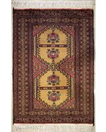 2'0x3'2 Bokhara Jaldar Area Rug with Wool Pile - Geometric Design | Hand-Knotted in Reddish Brown