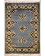 2'0x2'11 Bokhara Jaldar Area Rug with Wool Pile - Geometric Diamond Design | Hand-Knotted in Grey