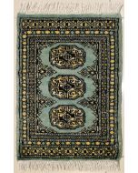 1'6x2'1 Bokhara Jaldar Area Rug with Wool Pile - Special Mori Bokhara Elephant Foot Design | Hand-Knotted in Green