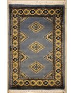 1'11x3'1 Bokhara Jaldar Area Rug with Wool Pile - Geometric Diamond Design | Hand-Knotted in Grey