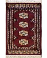 2'0x3'0 Bokhara Jaldar Area Rug with Wool Pile - Special Mori Bokhara Elephant Foot Design | Hand-Knotted in Red