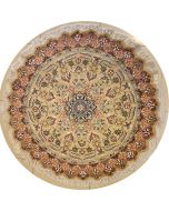 5'0x5'0 Pak Persian Area Rug with Silk & Wool Pile - Floral Design | Hand-Knotted in Beige