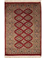 2'0x3'0 Bokhara Jaldar Area Rug with Silk & Wool Pile - Geometric Diamond Design | Hand-Knotted in Red