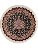 5'1x5'1 Pak Persian Area Rug with Silk & Wool Pile - Floral Design | Hand-Knotted in Black