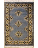 2'0x3'0 Bokhara Jaldar Area Rug with Wool Pile - Geometric Diamond Design | Hand-Knotted in Grey