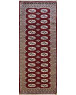 2'5x8'3 Bokhara Jaldar Area Rug with Silk & Wool Pile - Special Mori Bokhara Elephant Foot Design | Hand-Knotted in Red