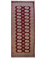 2'6x7'8 Bokhara Jaldar Area Rug with Silk & Wool Pile - Special Mori Bokhara Elephant Foot Design | Hand-Knotted in Red