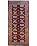 2'5x7'10 Bokhara Jaldar Area Rug with Silk & Wool Pile - Special Mori Bokhara Elephant Foot Design | Hand-Knotted in Red