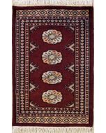 2'0x3'0 Bokhara Jaldar Area Rug with Wool Pile - Special Mori Bokhara Elephant Foot Design | Hand-Knotted in Red