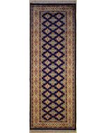 2'7x8'0 Bokhara Jaldar Area Rug with Silk & Wool Pile - Geometric Diamond Design | Hand-Knotted in Blue