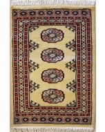 2'0x2'11 Bokhara Jaldar Area Rug with Wool Pile - Special Mori Bokhara Elephant Foot Design | Hand-Knotted in White