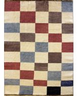 3'9x5'7 Gabbeh Area Rug with Wool Pile - Checkered Design | Hand-Knotted Multicolored | 4x6