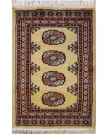 2'0x3'0 Bokhara Jaldar Area Rug with Wool Pile - Special Mori Bokhara Elephant Foot Design | Hand-Knotted in White