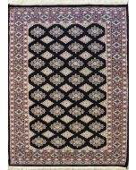 4'0x5'10 Bokhara Jaldar Area Rug with Silk & Wool Pile - Geometric Diamond Design | Hand-Knotted in Black