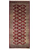 2'8x7'10 Bokhara Jaldar Area Rug with Silk & Wool Pile - Geometric Diamond Design | Hand-Knotted in Red