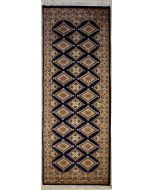 2'7x7'8 Bokhara Jaldar Area Rug with Silk & Wool Pile - Geometric Diamond Design | Hand-Knotted in Blue