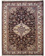 3'11x5'11 Pak Persian Area Rug with Silk & Wool Pile - Floral Design | Hand-Knotted in Dark Brown