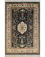 4'1x6'0 Pak Persian Area Rug with Silk & Wool Pile - Pictorial Hunting Shikargah Design | Hand-Knotted in Green