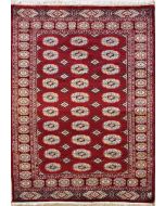 3'11x5'9 Bokhara Jaldar Area Rug with Silk & Wool Pile - Special Mori Bokhara Elephant Foot Design | Hand-Knotted in Red