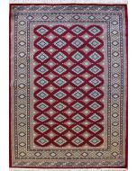 3'11x6'0 Bokhara Jaldar Area Rug with Silk & Wool Pile - Geometric Diamond Design | Hand-Knotted in Red