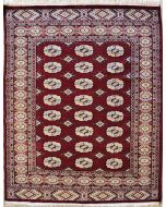 4'1x5'11 Bokhara Jaldar Area Rug with Silk & Wool Pile - Special Mori Bokhara Elephant Foot Design | Hand-Knotted in Red