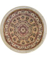 5'1x5'0 Pak Persian Area Rug with Silk & Wool Pile - Floral Design | Hand-Knotted in Beige