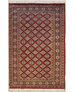 4'1x6'0 Bokhara Jaldar Area Rug with Wool Pile - Geometric Diamond Design | Hand-Knotted in Red