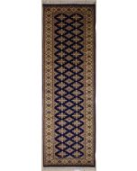 2'7x10'2 Bokhara Jaldar Area Rug with Silk & Wool Pile - Geometric Diamond Design | Hand-Knotted in Blue