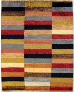 3'11x5'6 Gabbeh Area Rug with Wool Pile - Checkered Design | Hand-Knotted Multicolored | 4x6