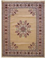 4'2x5'8 Pak Persian Area Rug with Silk & Wool Pile - Ardabil Medallion Design | Hand-Knotted in Beige