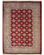 4'0x5'7 Bokhara Jaldar Area Rug with Silk & Wool Pile - Geometric Diamond Design | Hand-Knotted in Red