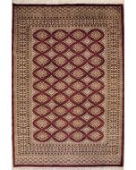 3'11x6'2 Bokhara Jaldar Area Rug with Silk & Wool Pile - Geometric Diamond Design | Hand-Knotted in Maroon