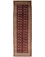 2'7x9'5 Bokhara Jaldar Area Rug with Silk & Wool Pile - Special Mori Bokhara Elephant Foot Design | Hand-Knotted in Red