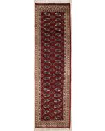 2'6x9'7 Bokhara Jaldar Area Rug with Silk & Wool Pile - Special Mori Bokhara Elephant Foot Design | Hand-Knotted in Red