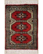 1'5x1'11 Bokhara Jaldar Area Rug with Wool Pile - Geometric Diamond Design | Hand-Knotted in Red