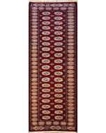 2'7x9'9 Bokhara Jaldar Area Rug with Silk & Wool Pile - Special Mori Bokhara Elephant Foot Design | Hand-Knotted in Red