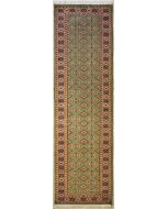 2'7x10'1 Bokhara Jaldar Area Rug with Silk & Wool Pile - Geometric Diamond Design | Hand-Knotted in Green