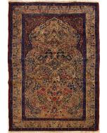 4'4x7'0 Pak Persian High Quality Area Rug with Wool Pile - Old kirman Pictorial Design | Hand-Knotted in Beige