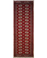 2'7x10'3 Bokhara Jaldar Area Rug with Wool Pile - Special Mori Bokhara Elephant Foot Design | Hand-Knotted in Red