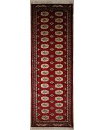 2'7x10'5 Bokhara Jaldar Area Rug with Silk & Wool Pile - Special Mori Bokhara Elephant Foot Design | Hand-Knotted in Red
