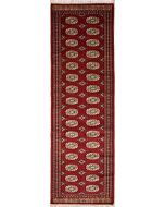 2'6x10'0 Bokhara Jaldar Area Rug with Silk & Wool Pile - Special Mori Bokhara Elephant Foot Design | Hand-Knotted in Red