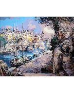 The Heavenly Opus: "Harbor Town" in Fascinating Beige, Turquoise & White, Brushwork in 16x20(in) Acrylic on Canvas painting, Scenic Art, pal2