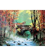 The Elated Workmanship: "Autumn Arch" in Graceful Green, Beige & Reddish Brown, Brushwork in 16x20(in) Acrylic on Canvas painting, Scenic & Impressionism / Everyday Life Art, pal14