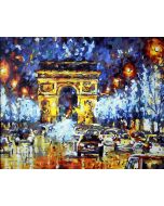 The Uplifting Conception: "Parisian Nightscape" in Shining Blue, Gold & Turquoise, Brushwork in 16x20(in) Acrylic on Canvas painting, Scenic & Impressionism / Everyday Life Art, pal58