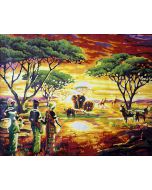 The Uplifting Beauty: "Sunset Safari" in Gorgeous Gold, Green & Red, Brushwork in 16x20(in) Acrylic on Canvas painting, Scenic & Natural World Art, pal59